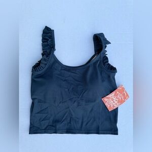 Kortni Jeane Ribbed Indigo Blue Flutter Swim Bathing Suit Top